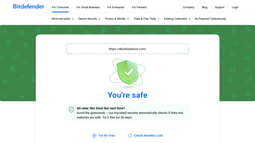EbooksChoice.com is Safe - Bitdefender Link Checker