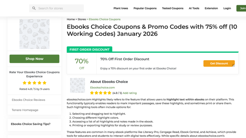 Ebooks Choice Coupons and Promo Codes with 75% off for January 2026