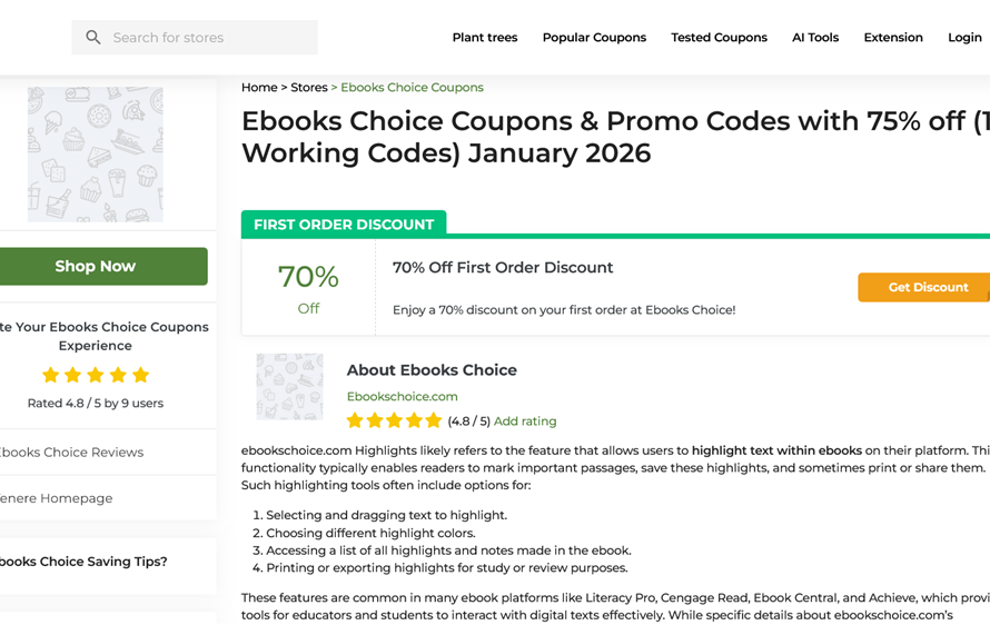 Ebooks Choice Coupons and Promo Codes with 75% off for January 2026
