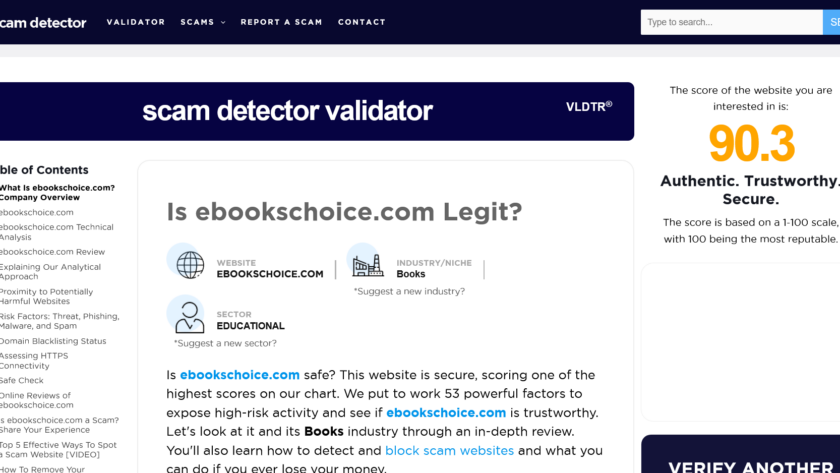 EbooksChoice.com is Legit and Trusted by Scam Detector