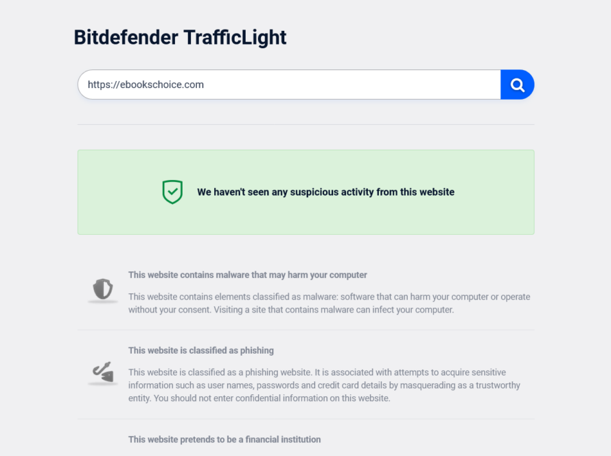 EbooksChoice.com is SAFE and Trusted by Bitdefender