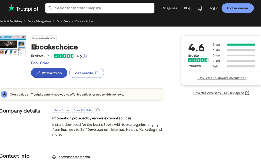Ebookschoice.com reviews on TrustPilot