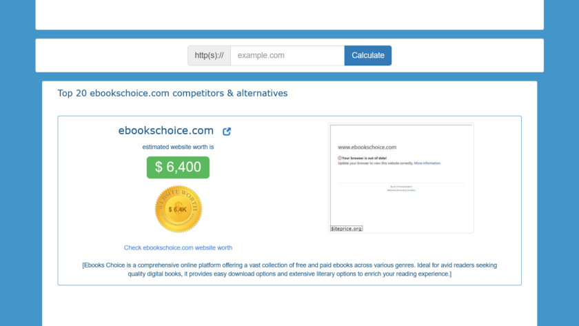 Top 20 Ebookschoice.com competitors and alternatives from Siteprice
